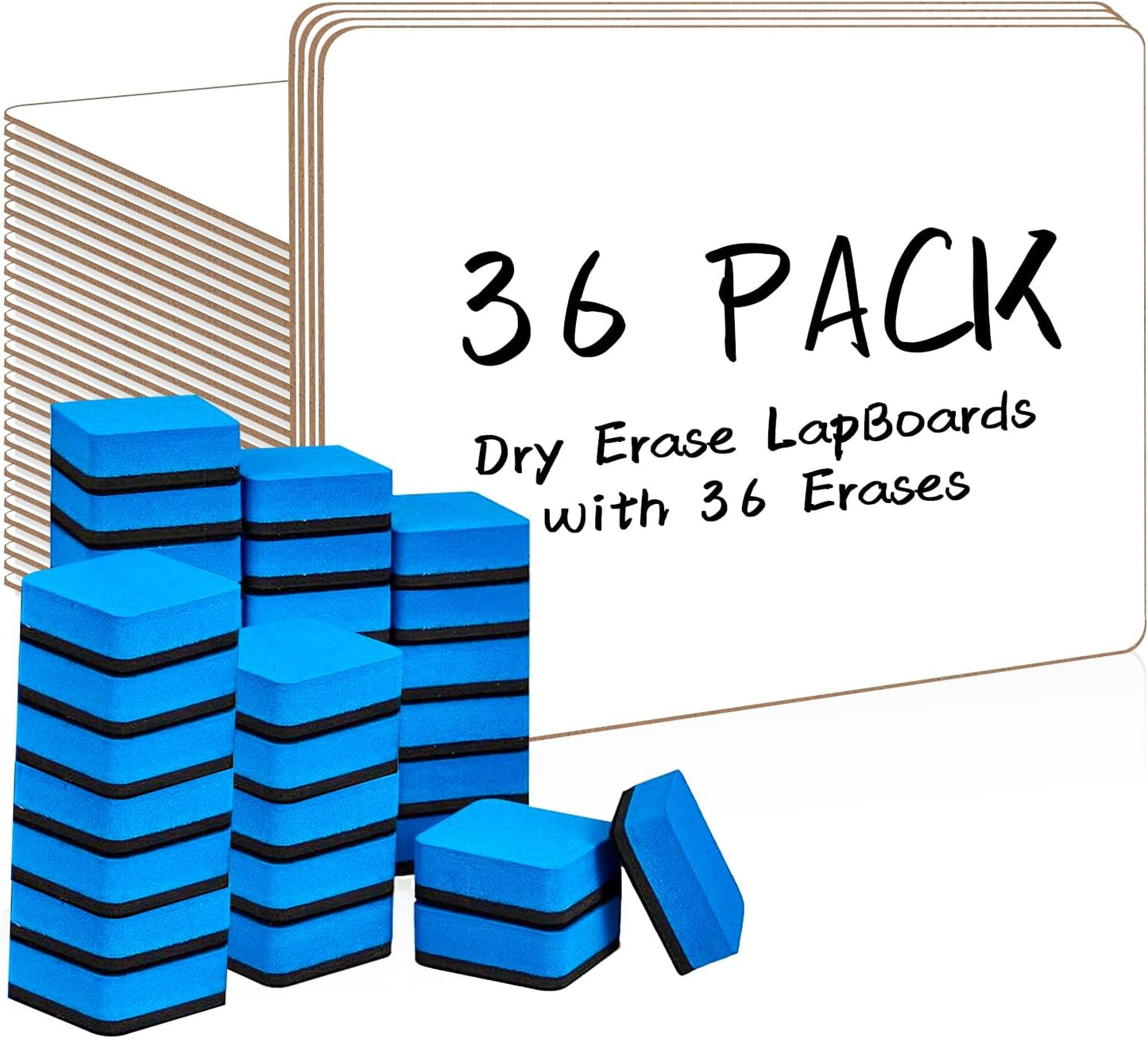 Dry Erase LapBoards, PANDRI 36 Pack Double Sided 12.5 x 9 Inch Whiteboards with 36 Erasers, Dry Erase Boards for Office Students Classroom Teacher Supplies