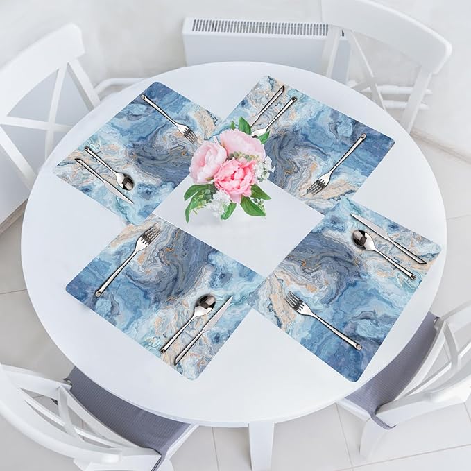 Marble Faux Leather Placemats Set of 4 - Heat Resistant Placemats for Dinner Table, Non-Slip Waterproof Oil-Proof Washable Reusable Placemat for Indoor Outdoor Kitchen Decor, 15.75In*11.81In