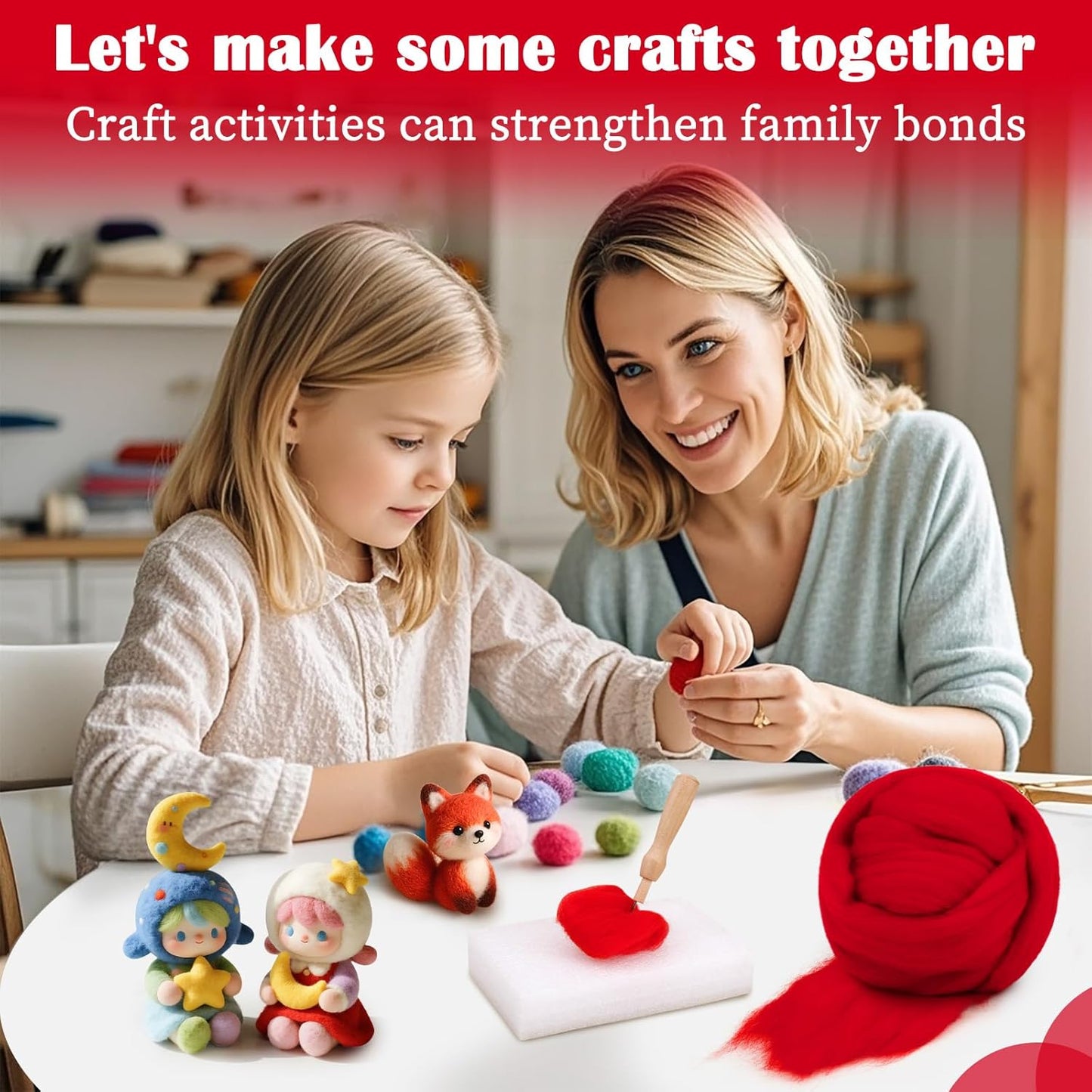 Mayboos Wool Roving Yarn, 1.76oz Colored Natural Wool Roving,Wool Felting Supplies Pure Wool Chunky Yarn for Wet Felting handcrafts and Spinning (Red Color)