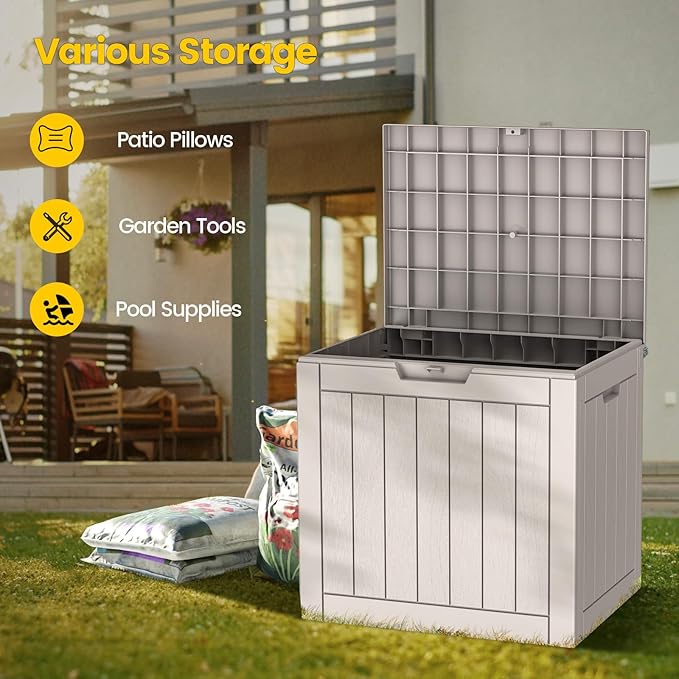Zapdos Outdoor Storage Box, 31 Gallon Deck Box Indoor and Outdoor Use, Waterproof Resin Storage Bin for Package Delivery Patio Cushions Gardening Tools, Lockable, UV Resistant, Grey