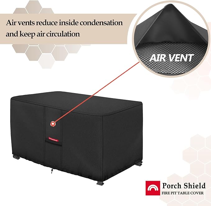 Porch Shield Patio Fire Pit Cover - Waterproof 600D Outdoor Rectangular Fire Table Cover Deck Box Protector - 52 x 30 inch, Black