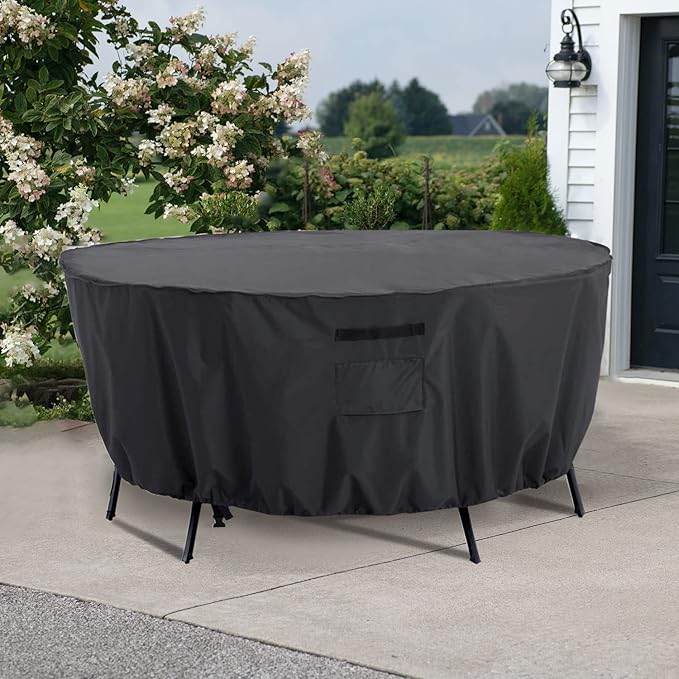 Tempera Round Patio Furniture Cover - Outdoor Table & Sectional Sofa Set Cover - Tear Resistant, Anti-UV & Waterproof - 62"D x 27.8"H, Space Grey