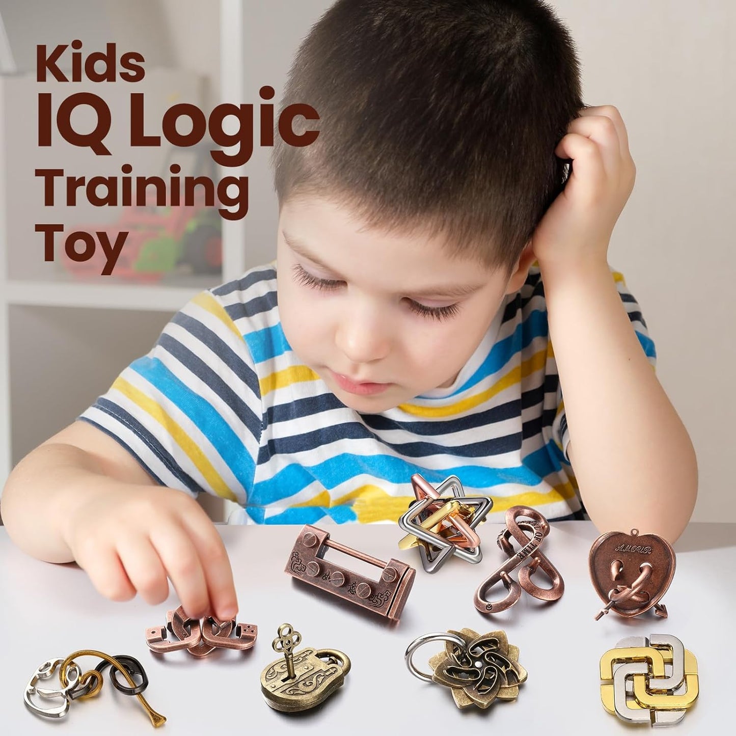 Wettarn 9 Pcs Metal Brain Teaser Puzzles Teaser 3D Steel Puzzle for Adults Unlock Interlocking Games IQ Education Smart Logic Test Toys for Adults Mind Challenge(Fun Style)