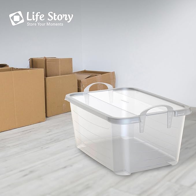 Life Story 6 Pack Light Duty Stackable Storage Bin, 55 Quart Home Organizer, Versatile Lightweight Locking Bins with Carrying Handles, Clear