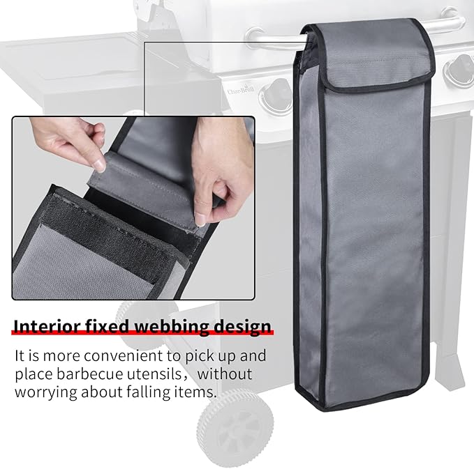 Grill Utensil Accessory Storage Bag Grey Waterproof BBQ Tool Storage Bags Grill Tools Foldable Barbecue Appliance Bracket Bag for Camping Hiking Barbecue