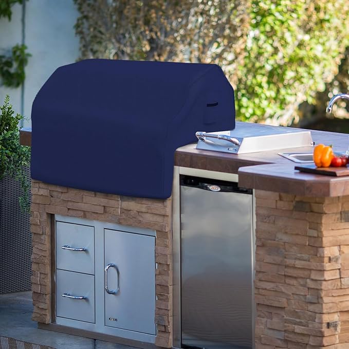 Covers & all Built-in Outdoor Grill Cover, Durable 12 Oz Waterproof Cover Max Material with Air Pocket & Elastic for Snug Fit (44" W x 27" D x 26" H Inches, Blue)