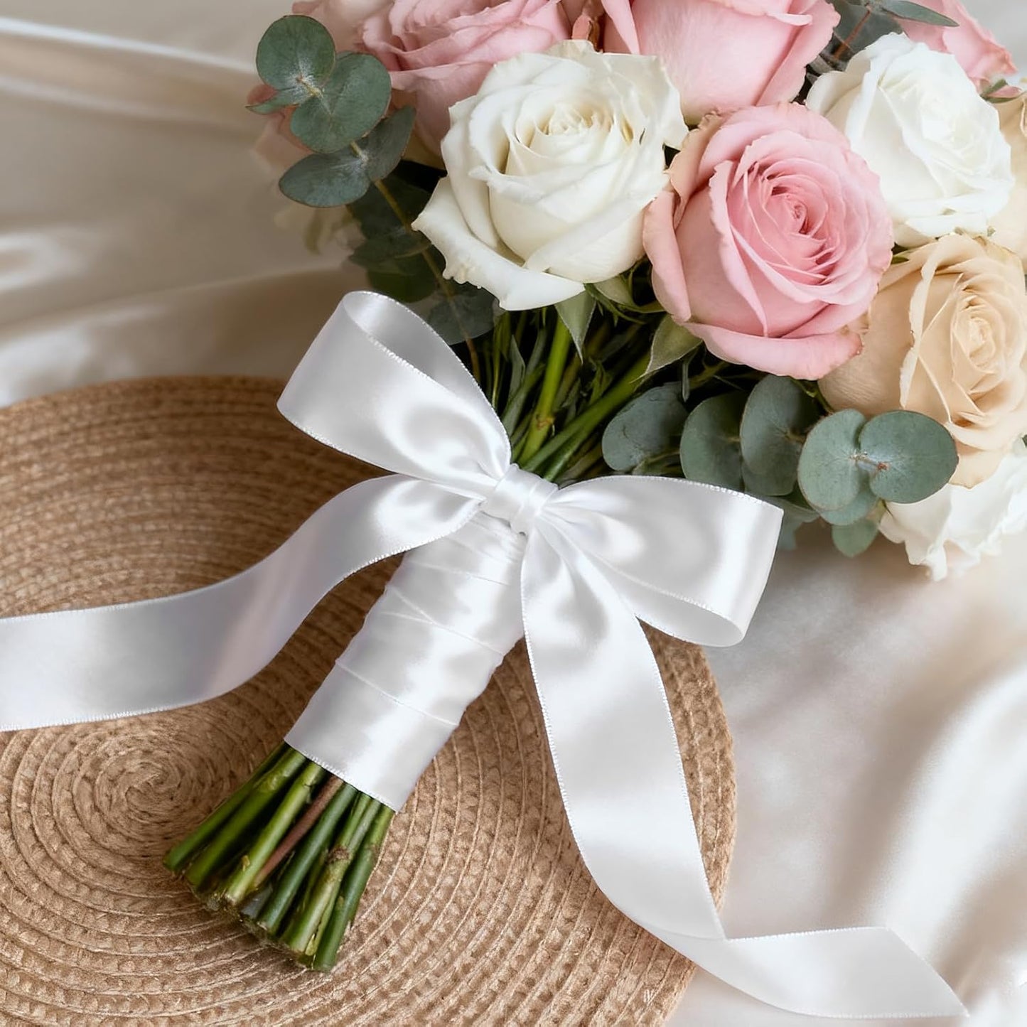 1" x 25 Yards Satin Ribbon, White Silk Ribbon Ideal for Gift Wrapping, Floral Bouquets, Crafts, Wedding Party Decorations, Christmas and Sewing Projects