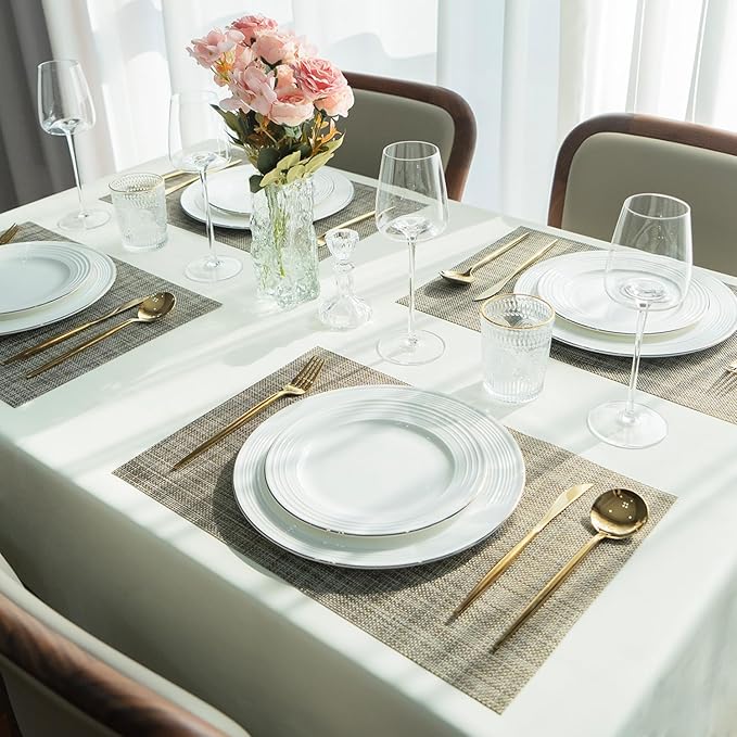 Placemats Set of 6 Vinyl/Plastic Woven Place Mats for Kitchen Table Indoor/Outdoor Washable Placemat Wipeable Dining Table Mats (Brown,6)