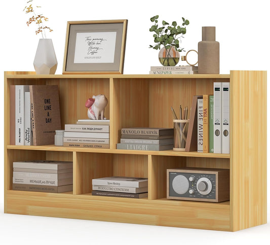 LOKO 2 Tier 5 Cube Bookcase, Open Shelf Storage Cabinet, Wooden Display Cabinet Shelf, Multipurpose Bookshelf for Living Room, Bedroom, Hallway, Home Office, Classroom (Yellow)