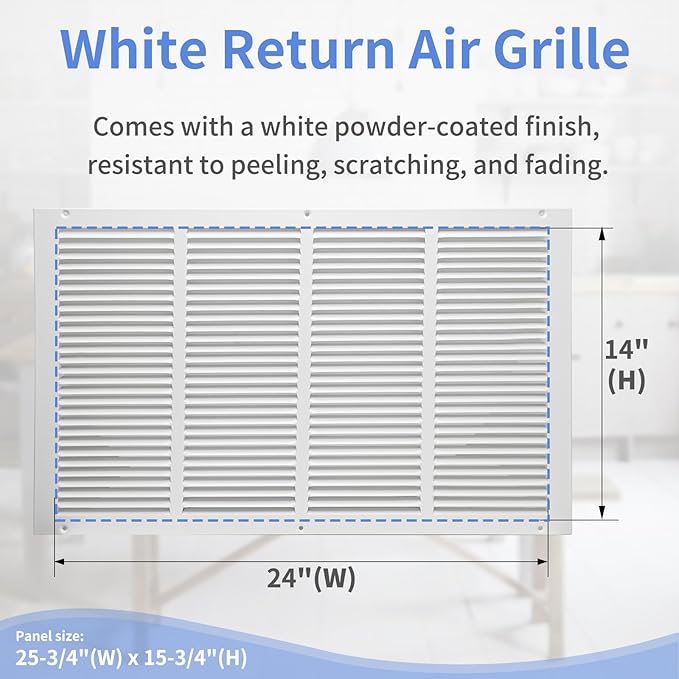 24"W x 14"H [Duct Opening Size] Steel Return Air Grille, Air Return Vent Cover for Ceiling and Sidewall - HVAC Air Vent Covers - [Outer Dimensions: 25.75"W x 15.75"H]