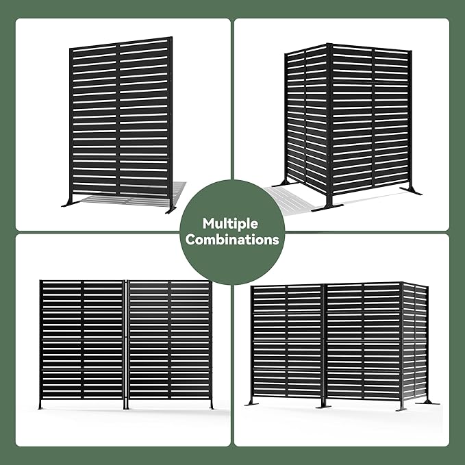 Modern Shade Metal Privacy Screen Outdoor 72" H x 48" W, Stable & Durable Privacy Fence Panels for Instant Privacy & Space Division, Freestanding Decorative Patio Screens for Outdoor, Black (3 Panel)