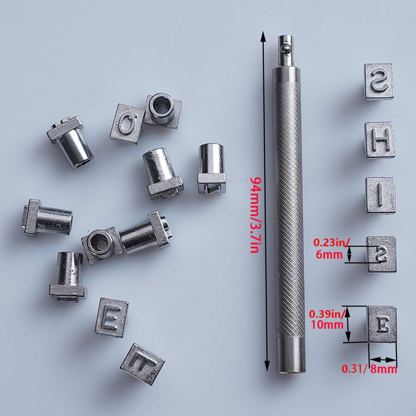 26 PCS Capital Leathercraft Metal Letter Stamps Punch Set, 1/4”(6mm) Steel Printing Punch Alphabet Letter Stamp Tool Capital Letters Printing Copper with A Pole,DIY Kit