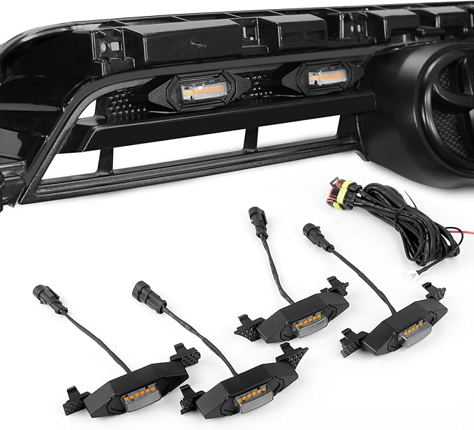 Upgraded 4 PCS Led Grill Lights Compatible with Toyota 4Runner 2020-2024, Including SR5, TRD Sport, Off-Road, Premium and Limited Grille, Fuse and Instruction Included (Smoke Shell/Amber Lights)
