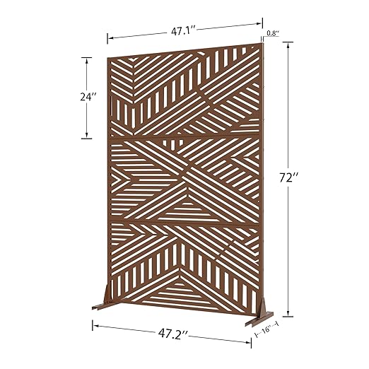 Casaphoria 72" H x 47" W Metal Outdoor Privacy Screen, Freestanding Decorative Divider for Patio, Deck, Balcony, and Garden with Stable Base, Brown-Ivan