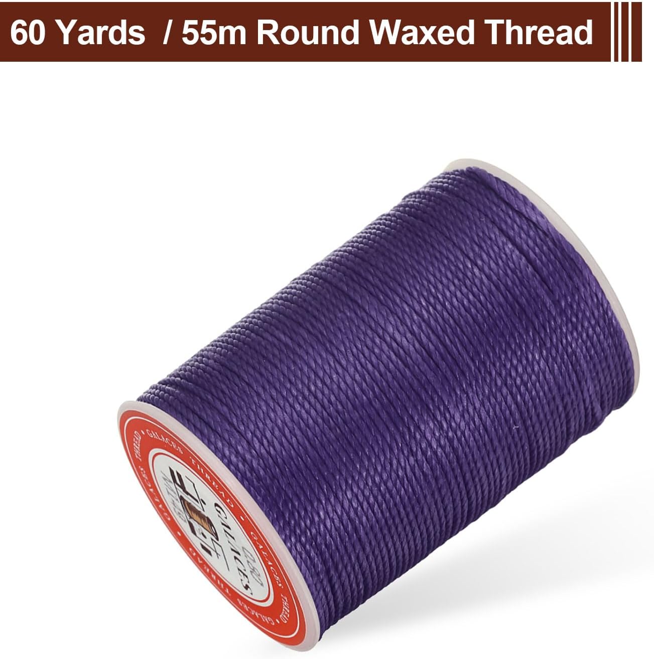 uxcell Round Leather Sewing Waxed Thread, 55m / 60 Yards Wax Polyester String, 0.8mm Waxed Stitching Cord for Leather Crafts, Bookbinding, Bracelets Braided, Dark Purple