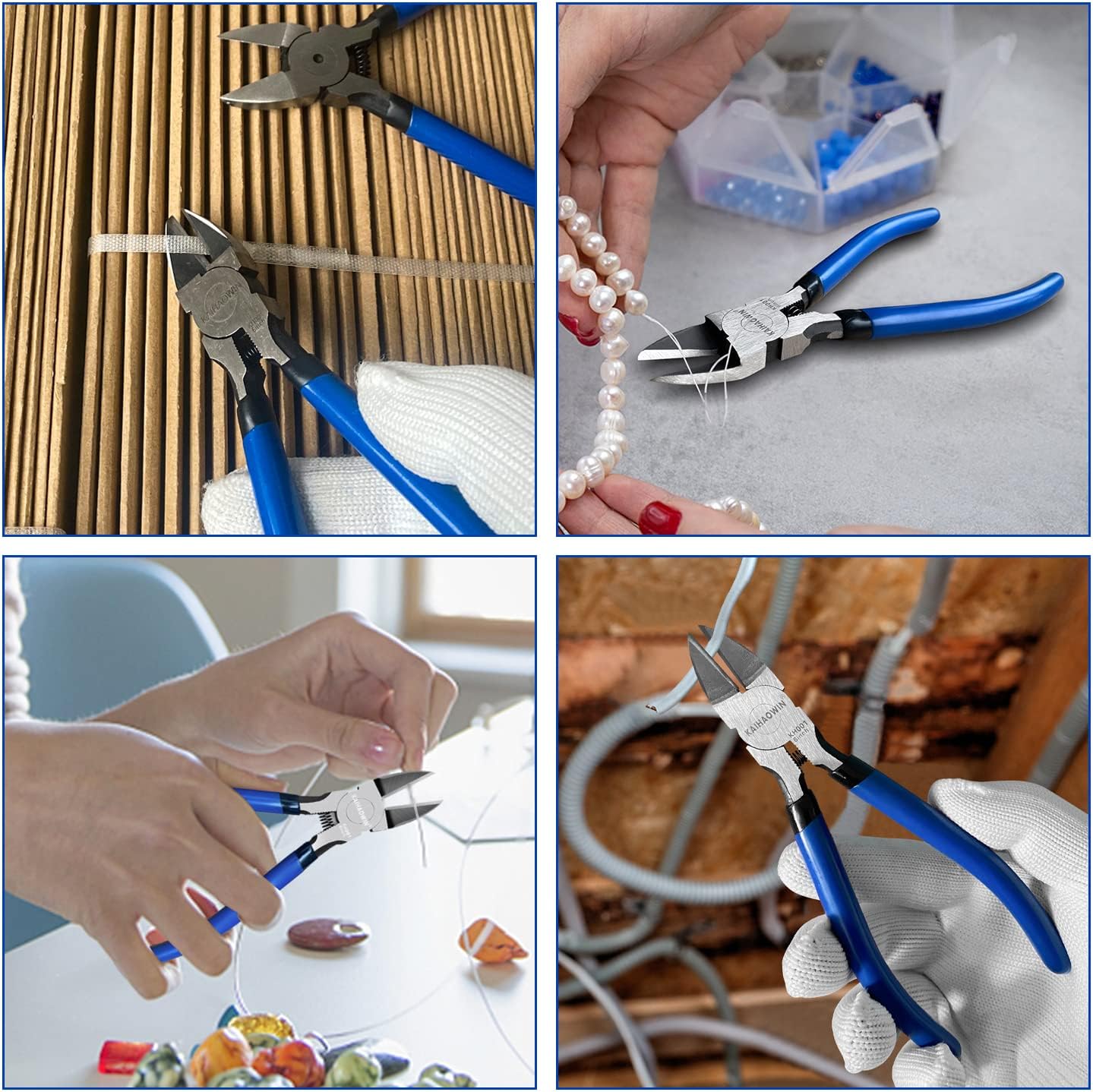 Wire Cutters 2 Pack, 6.5 inch,KAIHAOWIN Flush Cutters Diagonal Cutters Side Cutters Precision Ultra Sharp Spring Loaded Wire Snips Clippers Dikes Cutting Pliers Small for Crafting Jewelry Making,Blue