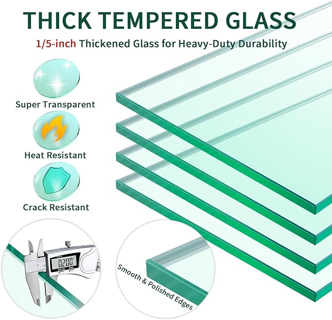 Fire Pit Wind Guard - 41.5" x 11.5" x 6" Rectangular for Outdoor Fire Pit Table, Thick & Durable Tempered Glass w/Hard Aluminum Corner Brackets, Quick Assembly