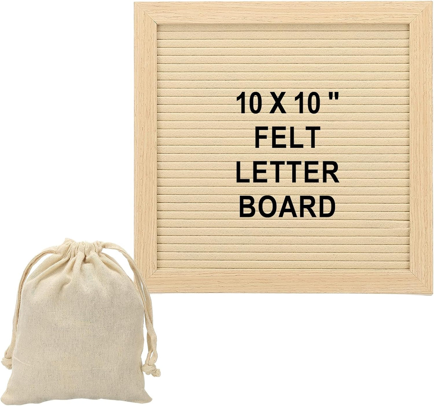 PATIKIL Felt Letter Board, 10x10Inches Khaki Wooden Changeable Message Board with Storage Bag Stand for Kitchen Menu Classroom Farmhouse Decor Notes, White Letter