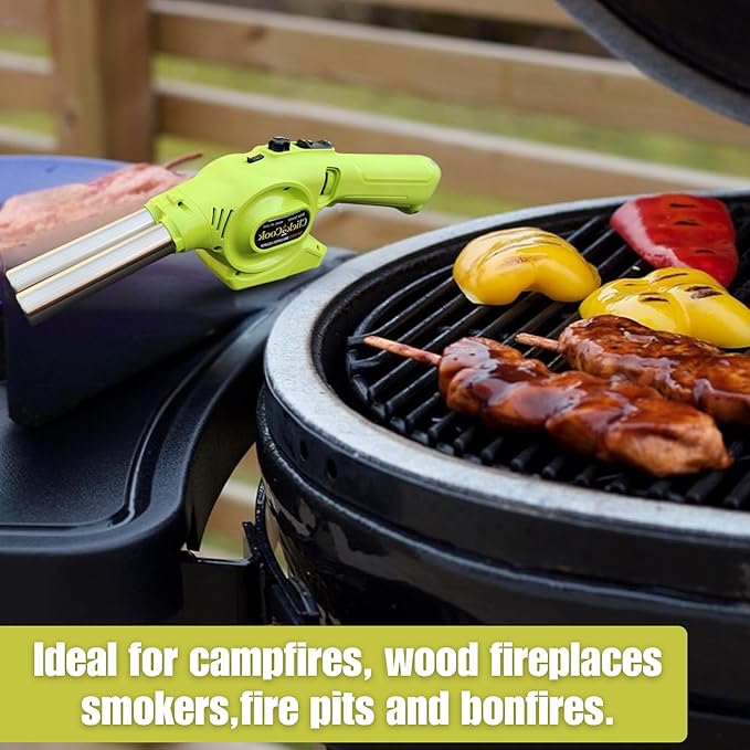 Click2Cook 2-in-1 Dual Nozzle BBQ Lighter & Blower – Refillable Butane Jet Torch & Battery Powered Fan – Professional Fire Starter for Charcoal Grills, Smokers, Fire Pits, & Sous Vide Searing