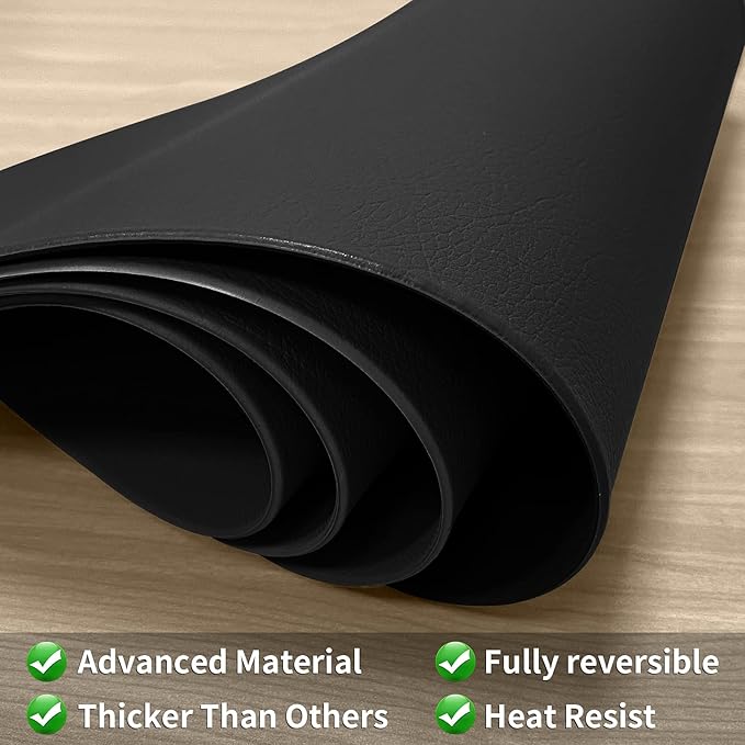Herda Dining Leather Placemats Set of 4 Wipeable Washable Place Mats for Square Round Table Easy to Clean Table Mats for Kitchen Patio Indoor Outdoor, Black Leather Halloween Place Mat 4 Pack