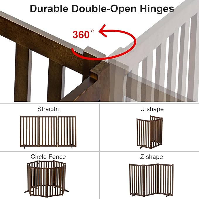 36" Height Extra Tall Freestanding Pet Gate, Solid Wood Folding Safety Fence Wooden Dog Gate with 2 PCs Support Feet Ideal for Stairs, Doorways, Halls, Kitchens, Heavy Duty Gates, 3 Panels, Walnut