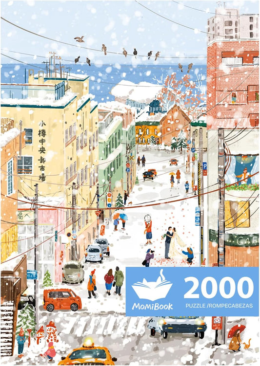 MOMIBOOK Puzzles for Adults 2000s Piece Jigsaw Puzzles of Otaru's Love Letter, Painting Image Winter Snow Twon Difficult Challenging Hard Impossible Puzzle Unique Funny Christmas Birthday Gifts