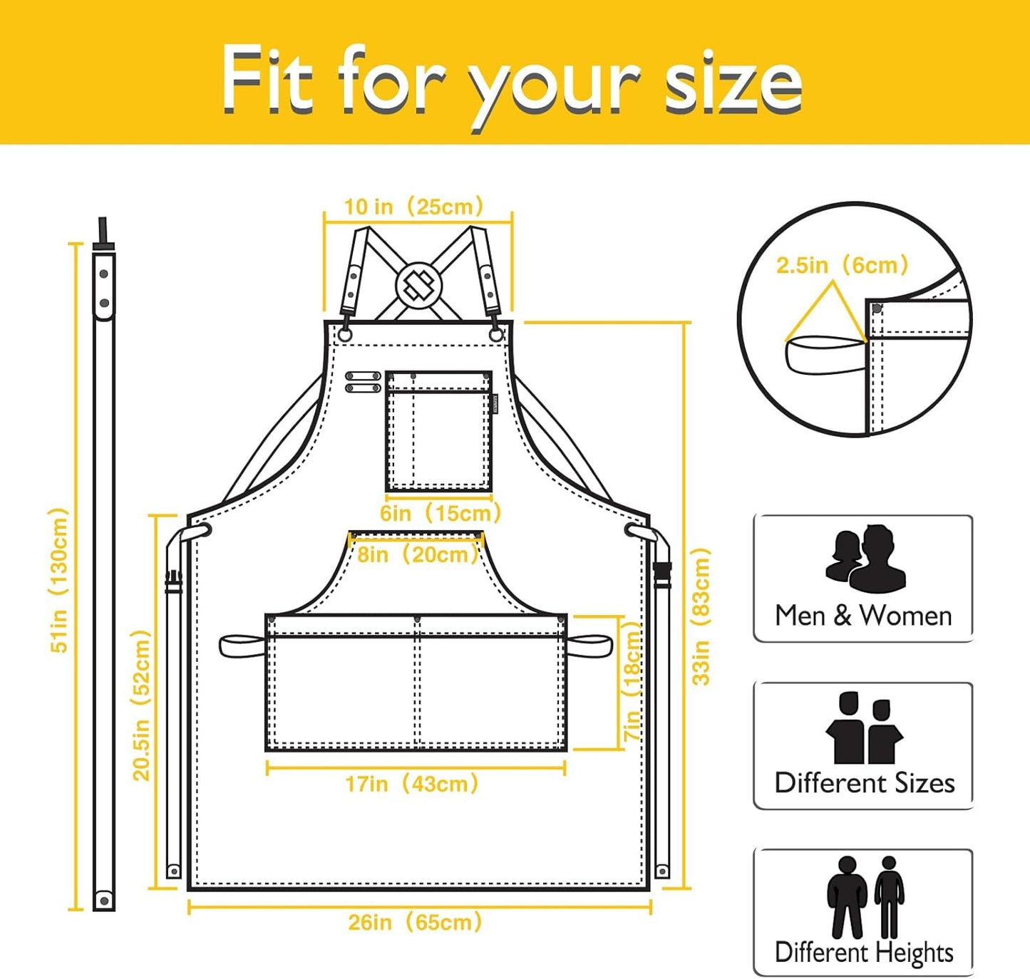 10 Pack Kitchen Aprons, Work Apron, Canvas, Multiple Pockets, Gardening, Painting, BBQ, Artist, Carpenter, Sizes M to XXL, Yellow