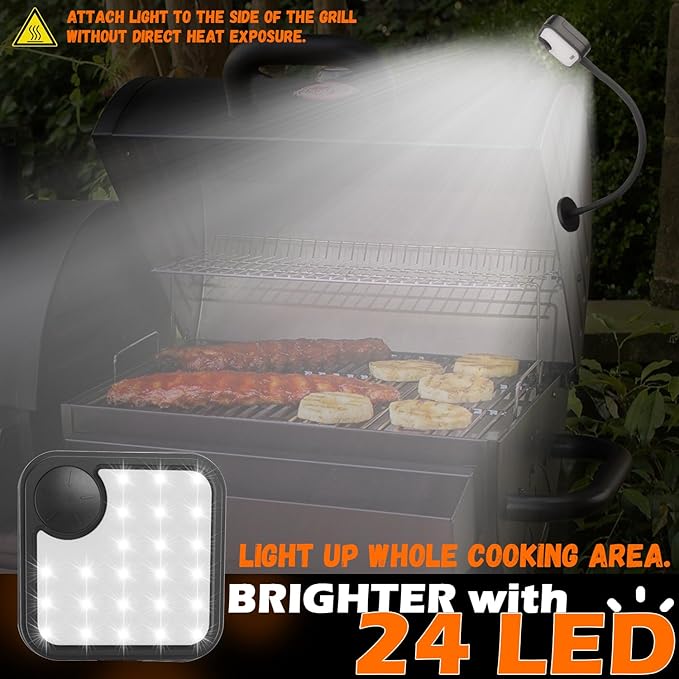 Rechargeable Grill Lights, Wider Illumination Magnetic BBQ Lights, Super Bright 24 LED Grill Lighting, Flexible Gooseneck BBQ Light Solar Barbecue Accessories for Blackstone Weber Traeger Pit Boss