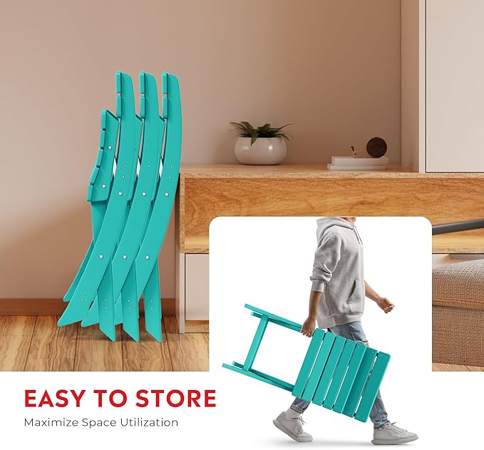 Costaelm Paradise 3-Piece Outdoor HDPE Folding Patio Bistro Table and Chairs, Turquoise