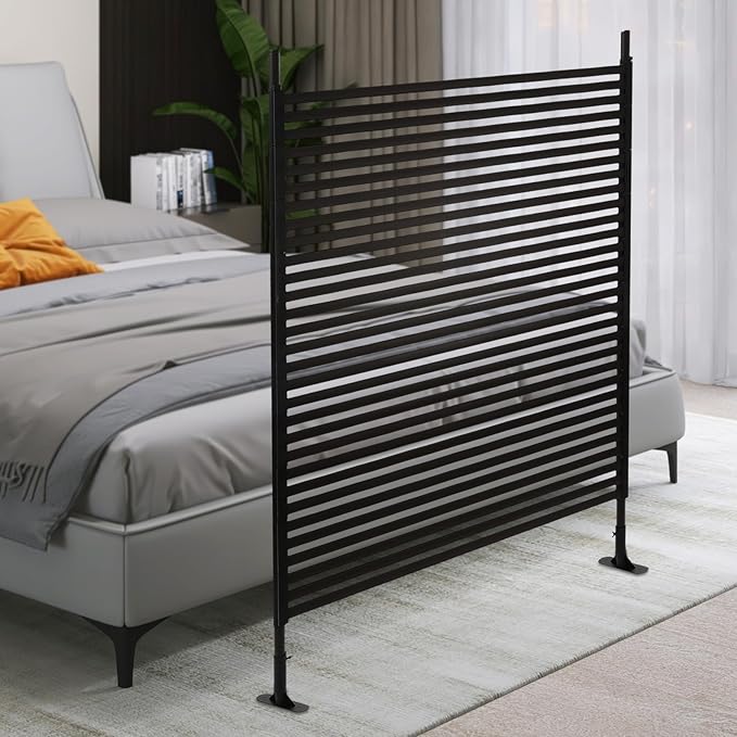 Outdoor Privacy Screens Freestanding, 47" W x 71" H Metal Slatted Decorative Privacy Screen and Panels with Stand, Brown Backyard Panels for Garden Patio