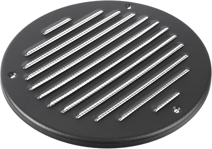 Round Ventilation Grille / 6'' Inch Inside Measurement/Black Metal Air Vent Louver - Inside/Outside use - / 7.25" Inch Outer Measurement