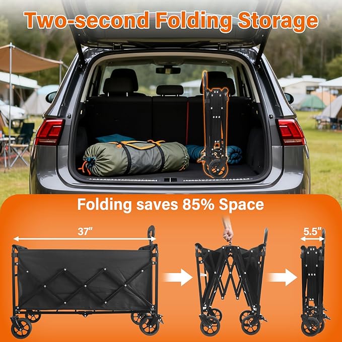 Wagons Carts Foldable — Heavy Duty Collapsible Wagon for Groceries, Apartment Moving & Storage Wagon cart with Wheels Foldable,Portable Folding Wagon for Yard Work, Travel, Shopping,Picnic & Pets
