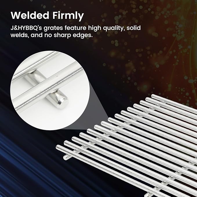 J&HYBBQ 17.4" Stainless Steel Grill Grate for Weber Spirit 300 & Spirit II 300 Series, Spirit 700, Genesis Silver/Gold/Platinum B&C, Genesis 1000-3500 – Tight-Gap Design, Non-Stick, Rust-Resistant