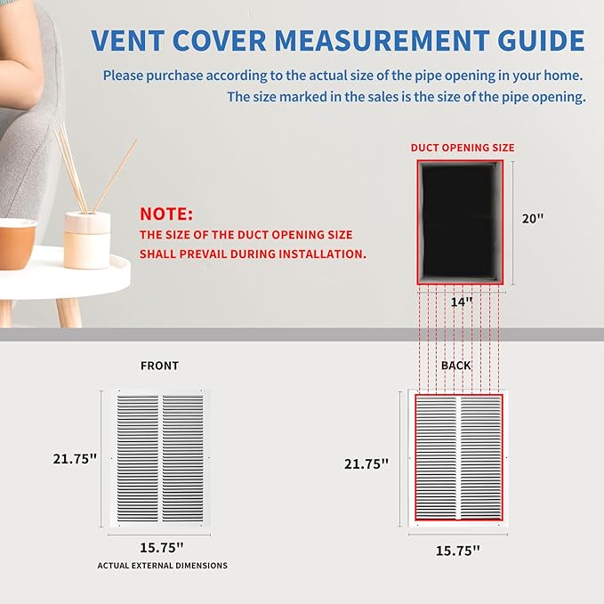 14x20 Return Air Grille(Duct Opening Size),Air Return Vent Cover,Flat Return Air Grilles,Cold Air Return Vent Cover,14x20 Air Return Grille,Outer Dimensions:15.75"Wx21.75"H(14"W x 20"H, Duct Opening)