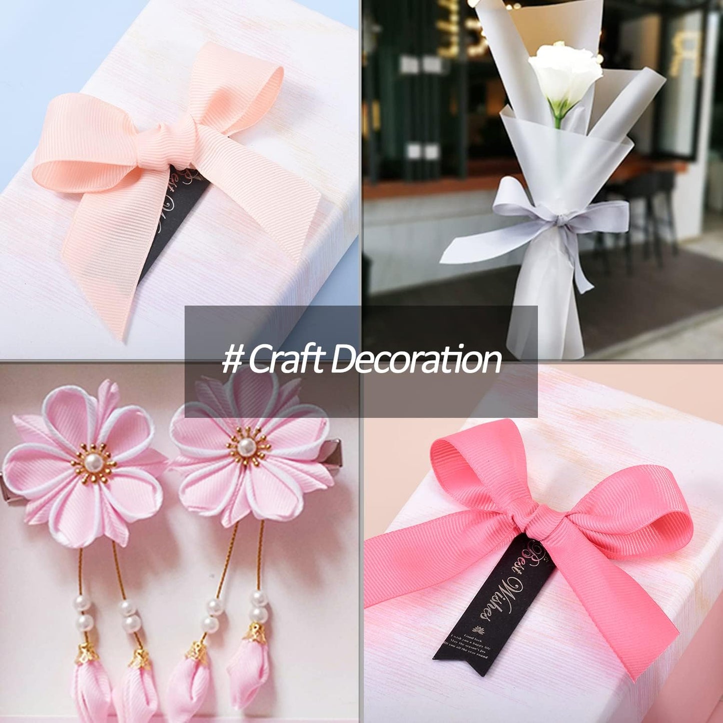 5/8" X 100 Yards Pink Grosgrain Ribbon, Premium Grosgrain Ribbon for Sewing, Gift Wrapping, Bow Making, Wedding Decor, Wrapping and More (Pink)