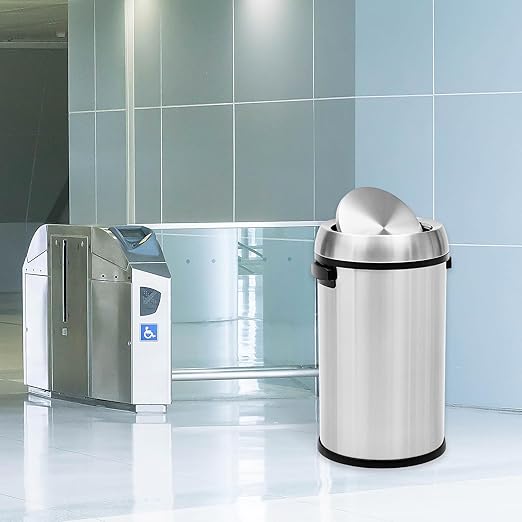 GarveeHome 17 gal/65 L Swing Top Trash Can, Stainless Steel Rubbish Bin, Commercial Grade Waste Container, Round Garbage Can for Outdoor, Home Office, Restaurant, Silver