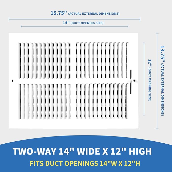 14x12 Vent Register [Duct Opening], Vent Covers for Home Ceiling, Two-Way Ventilation Register, Adjustable Solid Steel Wall Register Vent Cover (14"W x 12"H [Duct Opening])