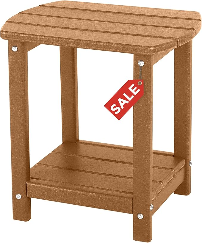 Adirondack Square Outdoor Side Table,2-Tier Storage Patio Side Table, HDPE End Tables for Backyard Pool Porch Garden Lawn