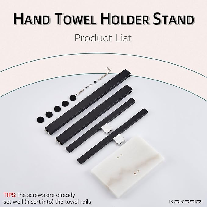 KOKOSIRI Hand Towel Bars Matte Black Towel Racks with Marble Base for Bathroom Kitchen Vanity Countertop, Stainless Steel 15.7'' Height THS0001-SM-BK