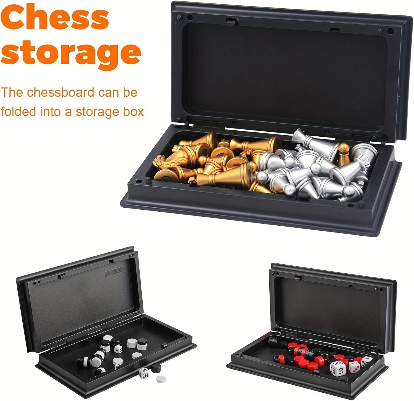 Chess Board Game Set Mini Magnetic Chess Kit Table Game with Folding Case 5'' Portable 3 in 1 Chess Checkers Backgammon Set Travel Game 2 Players