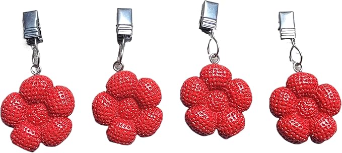 TwoFish Home Set of 4 Red Flower Resin Tablecloth Weights Clips Red Flower Handicraft Tablecloth Clips Pack of 4