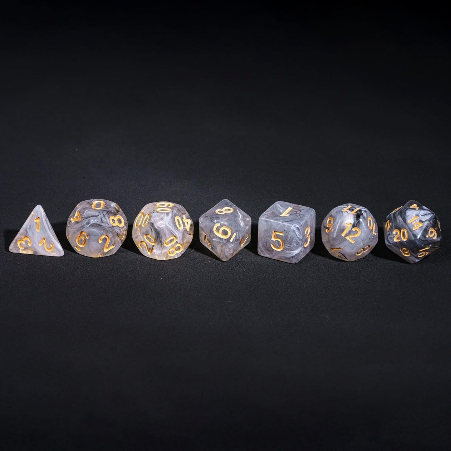 7-Die DND Dice Set Polyhedral Dice Set with a Leather Dice Bag, D&D Dice Set for RPG Table Games (Transparent Black Mix White)