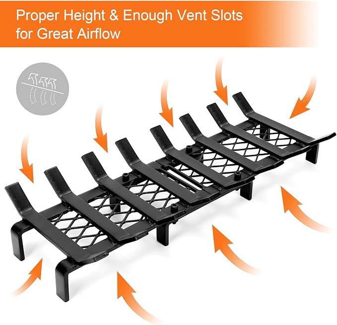 24" Fireplace Grates with Ember Retainer,Fireplace Wood Holder for Inside Fireplace, Fireplace Log Grate for Wood Stove