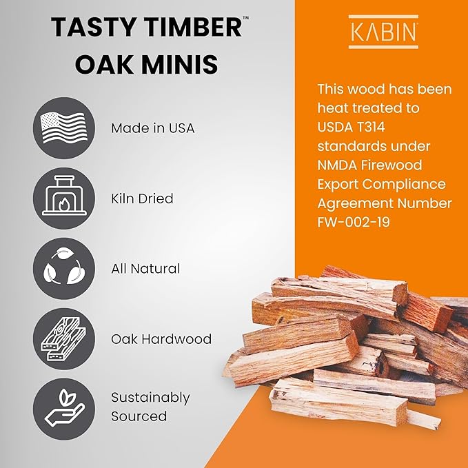 KABIN Tasty Timber - 13 LBS Kiln-Dried Oak Minis for Pizza Ovens & More - Made in USA, All-Natural Hardwood, Perfectly Sized, Sustainably Sourced Fuel
