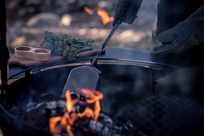 Barebones Cowboy Fire Pit Grill Side Table 30-Inch - Cowboy Grill Accessories for Outdoor Grills - Camping Cookware