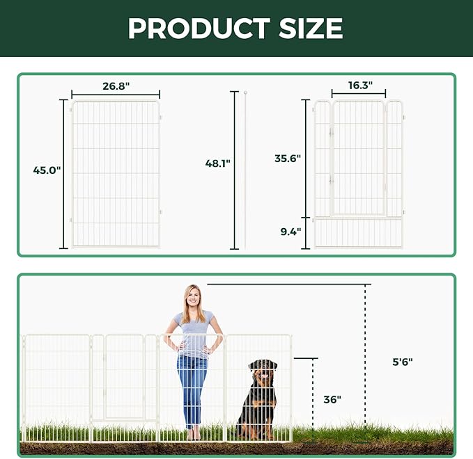 FXW Garden Fence Outdoor for The Yard – 45in(H) x 72.9ft(L) Heavy Duty Metal Animal Barrier for Dog and Rabbit, Decorative Dog Fence, 32 Panels, White