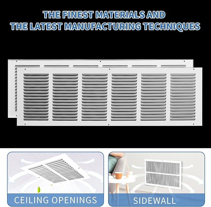 30x10 Return Air Grille (Duct Opening Size), Air Return Vent Cover, AC Vent Cover, Cold Air Return Vent Cover, Flat Return Air Grilles, Outer Dimensions:31.75"W x 11.75"H (30"Wx10"H, Duct Opening)
