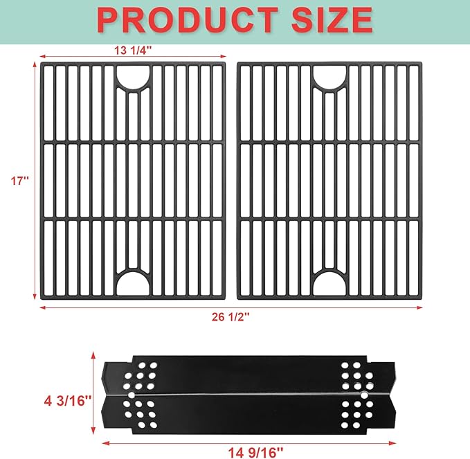 Porcelain Steel Heat Plate & Cast Iron Cooking Grate for Nexgrill 4/5 Buner 720-0882D 720-0888 720-0888N 720-0888A, Grill Flame Tamer Replacement Parts for Nexgrill 4 Burner Home Depot 720-0830H