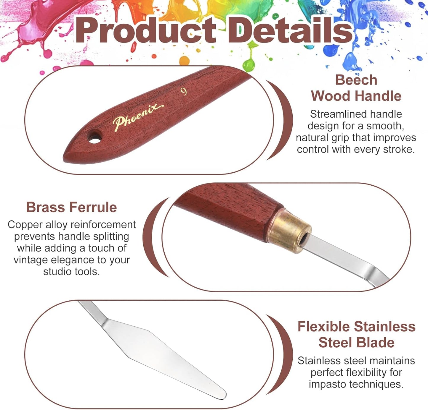 MECCANIXITY Pack of 1 Palette Knife No.9, 8.4" Long Palette Knives with Stainless Steel Flexible Spatula Pallet Knife and Wood Handle for Scraping, Mixing, Oil Acrylic Painting Canvas