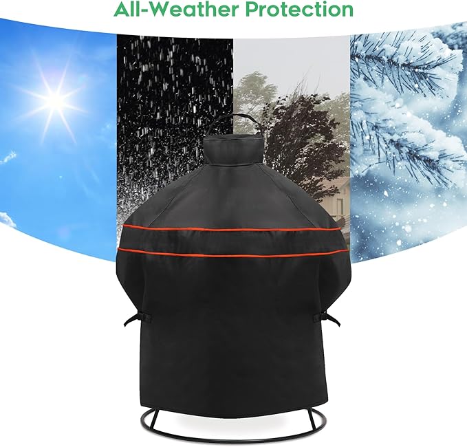 Heavy-Duty 600D BBQ Grill Cover fit for Kamado Joe Joe Jr 13.5-inch Portable Ceramic Charcoal Grill and Other Egg Ceramic Grill with Similar Sizes, 22" Dia x 30" H